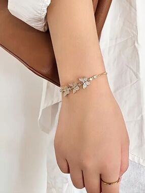 Luxurious 14K Gold Butterfly Bracelet Adjustable Sparkling Crystal Jewelry